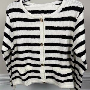 No Brand, Size M, Black and white striped cardigan, long-sleeve.